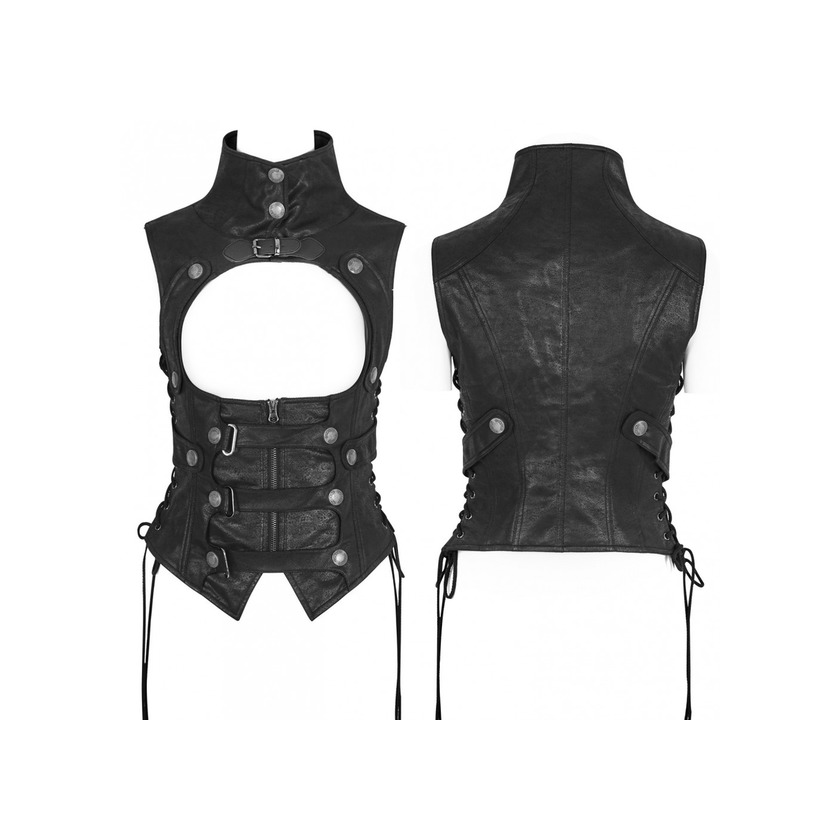 Products Chaleco steampunk negro con cuello alto