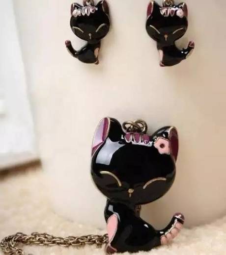 Animal nuevo coreano negro gato collares pendientes Vin