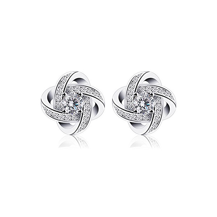 Fashion B.Catcher Pendientes de Plata de Ley 925 Doble Estrella mujer Elegante Blanco Brillante Circonita