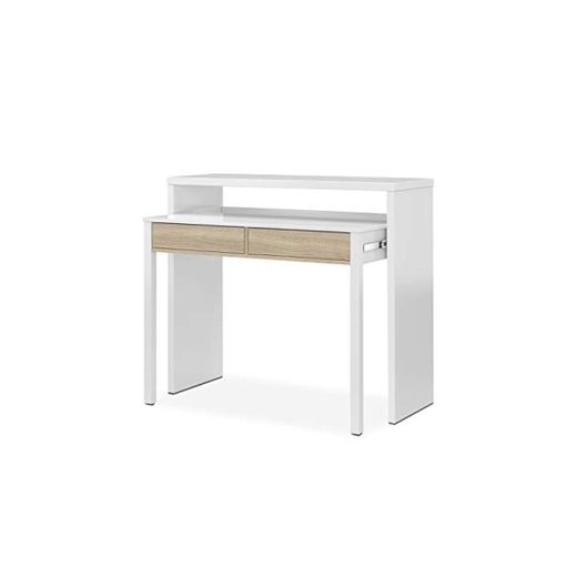 Habitdesign 0F4582A - Mesa Escritorio Extensible, Mesa Estudio Consola, Color Blanco Artik