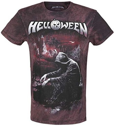 Helloween Keeper Falls Hombre Camiseta Burdeos-Gris L