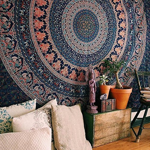 Home Craftozone Elefante Indio Peacock Mandala Tapestry, India Hippie Tapiz, Colgar en la