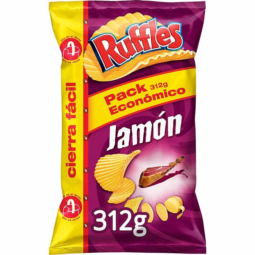 Product RUFFLES patatas fritas sabor a jamón onduladas bolsa 312 gr