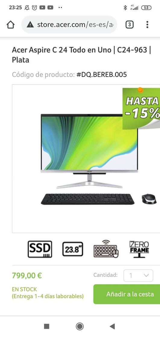 Social Acer Aspire C 22 Todo en Uno | C22-963 | Plata