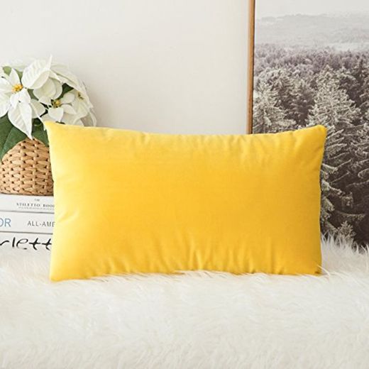 MIULEE Terciopelo Funda de Cojine Funda de Almohada del Sofá Throw Cojín Decoración Almohada Caso de la Cubierta Decorativo para Sala de Estar 30x 50cm 12 x 20 Pulgadas 1 Pieza Amarillo limón