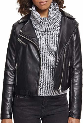 Social Urban Classics Ladies Faux Leather Biker Jacket Chaqueta, Negro