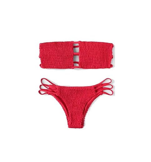 CheChury Mujer Bikini Bandeau Bralette Traje de Baño de Tubo Brasileños Bañador Ropa de Bano Dos Piezas Push Up Traje de baño con Acolchado Conjunto de Bikini de Playa Bañador