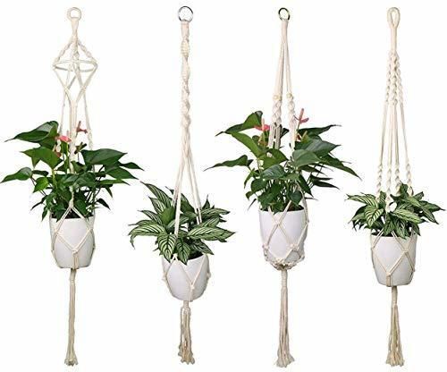 Luxbon 4Pcs Macramé Planta Percha Maceta Colgantes Titular de la Planta Suspensión