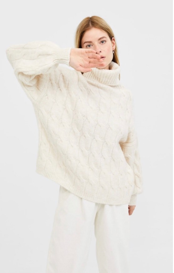 Social Sweater de malha entrançado com manga tipo balão