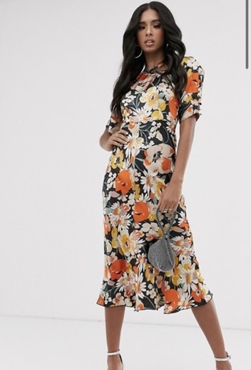 ASOS midi dress with puff sleeves