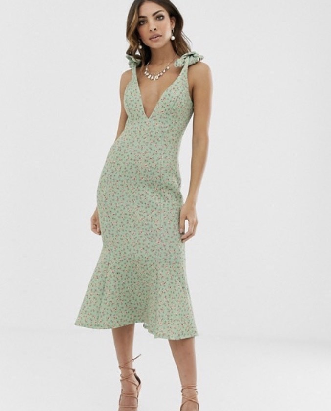 Producto ASOS floral plunge tie shoulder midi dress