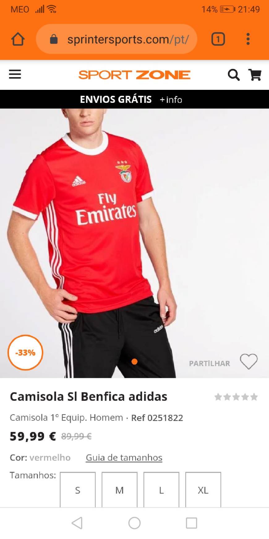 Producto Camisola Benfica