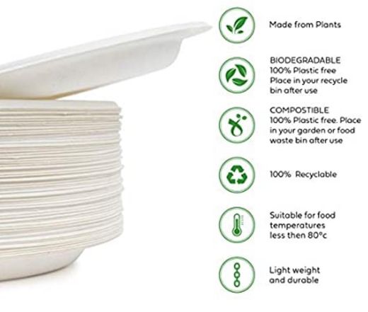 Pratos descartáveis papel cana de açúcar 