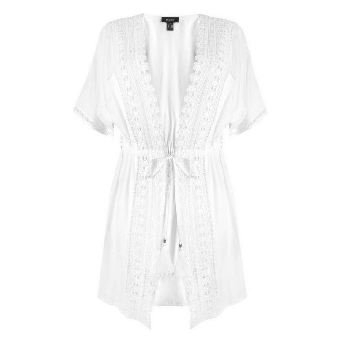 Casaco malha quimono renda branco | Moda de praia 