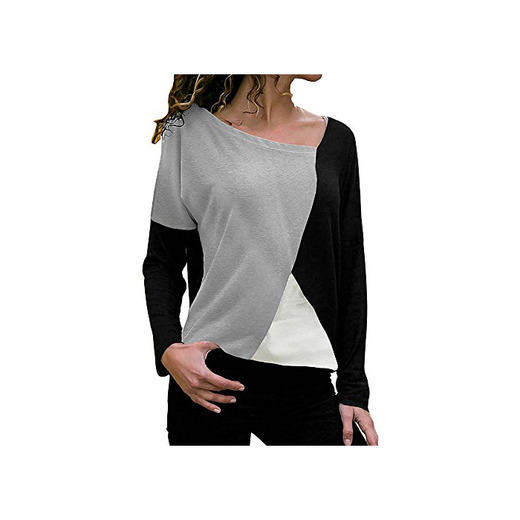 ZODOF Mujer Sudaderas Manga Larga Bloque de Color Blusa Casual Sudadera Camiseta