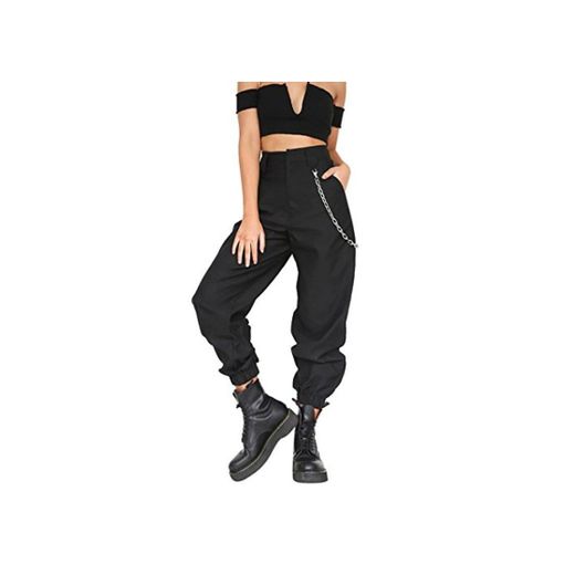 LHWY-Pantalones Pantalones Cargo Color SóLido Mujer Hip Hop Harem Negro Casuales PantalóN