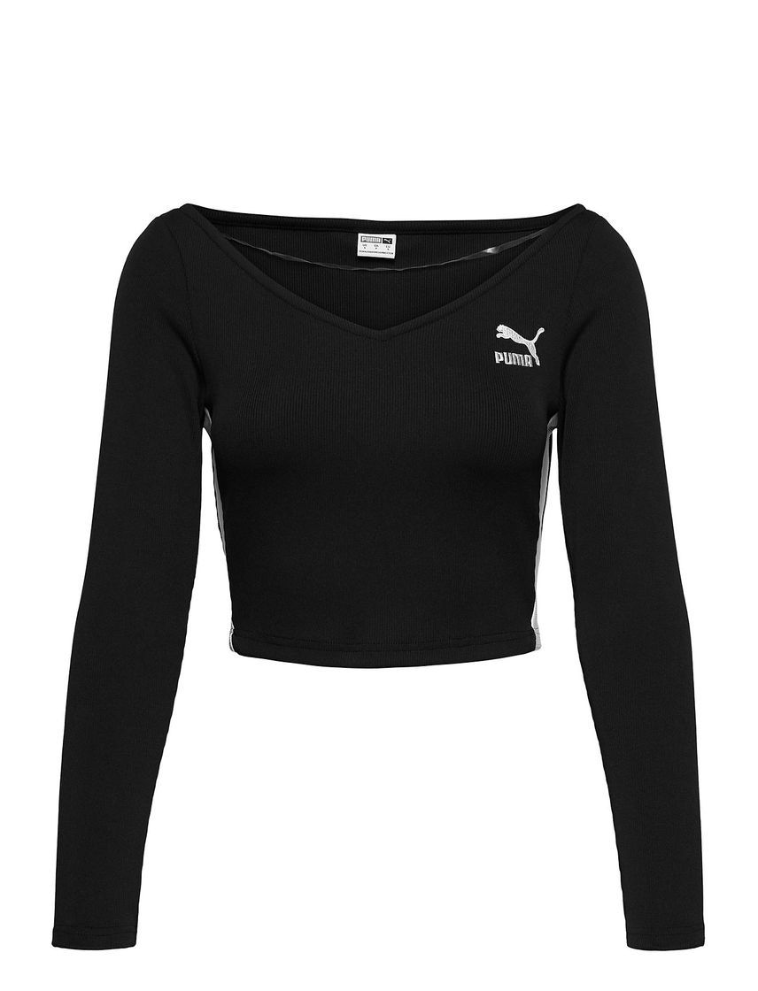 Moda PUMA Classics Ribbed Longsleeve Cropped Top Camiseta