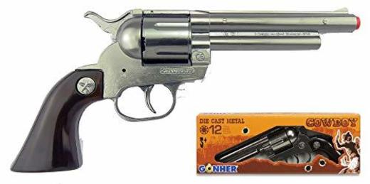 Gonher-Revolver 12 Tiros-Plata, Multicolor, sin Talla