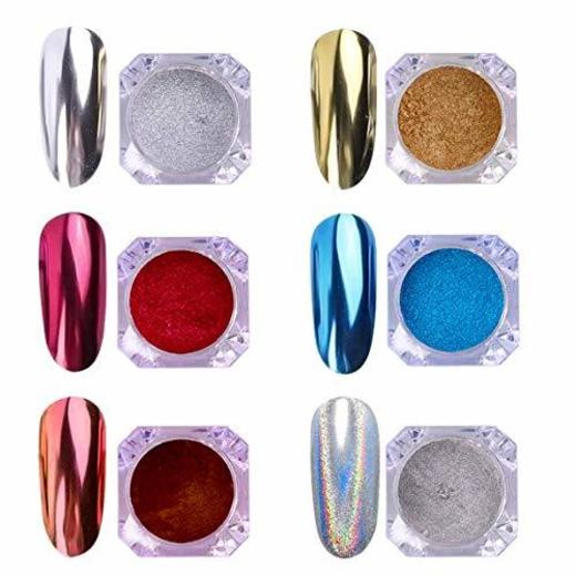 AIMEILI 6 colors Polvo Acrilico Para Uñas Colores Esmalte Uñas Efecto Espejo