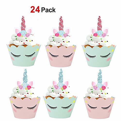 Productos Konsait Unicornio Cake Toppers Magdalenas Decoración y Doble Cara Cupcake Wrappers para