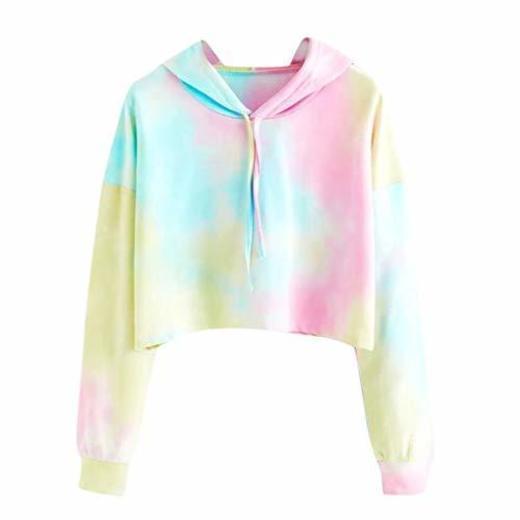 Sudaderas con Capucha Cortas Mujer Tumblr Rainbow Estampado Camiseta de Manga Larga