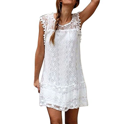 Social Vectry Women Summer V Neck Lace Short Sleeve Dress Blanco Todos los