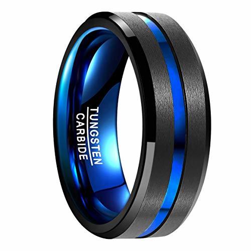 Products LIANNAO 8MM Anillo Hombre Anillo tungsteno Anillos Negro -Azul ，el Medio es