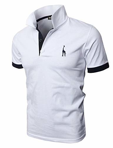 Lugar GHYUGR Polos Manga Corta Hombre Bordado de Ciervo Camisas Slim Fit Camiseta
