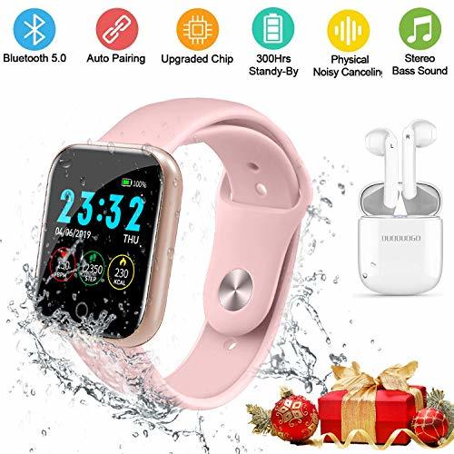 Electronic DUODUOGO Reloj Deportivo Inteligente IP68 y Auriculares Bluetooth Inalámbricos, 1.3 Pulgadas Pantalla