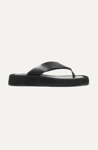 THE ROW Ginza leather and suede platform flip flops