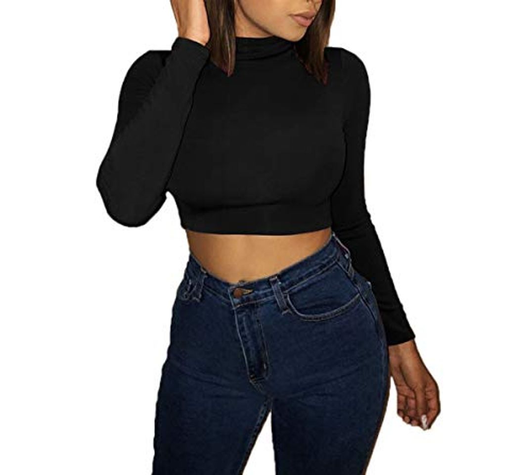 Product OUFour Otoño Invierno Mujeres Slim Crop Tops Casual Camisetas de Manga Larga