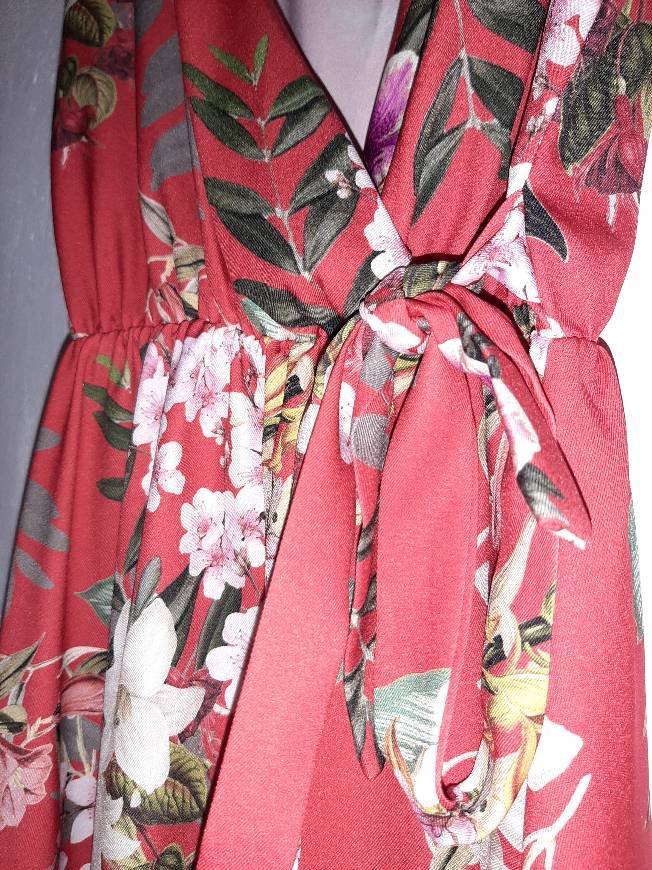 Moda Vestido de Cerimónia Vermelho com Flores 