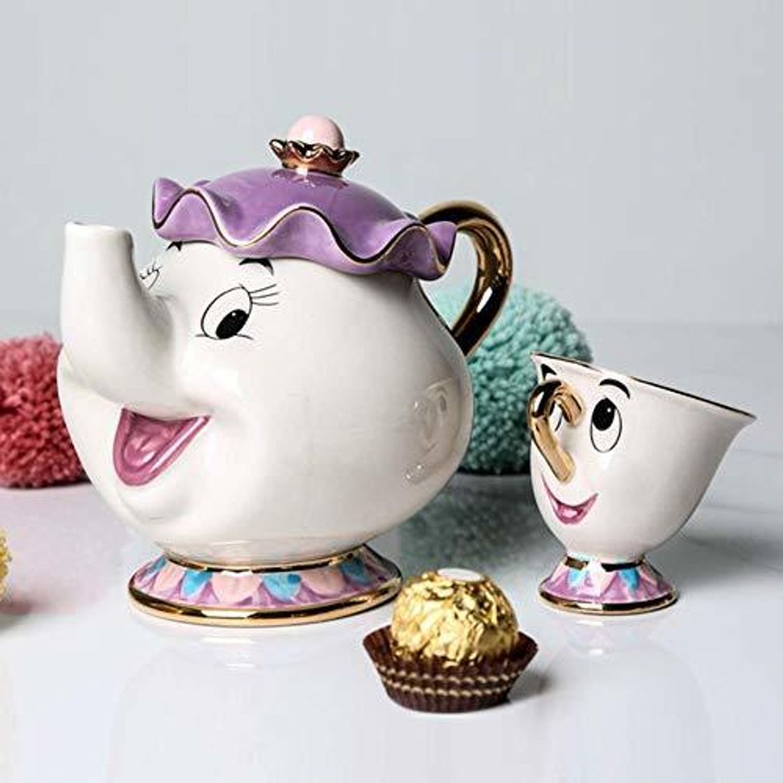 Social SYART Nuevo Cartoon Beauty and The Beast Chip Mug Juego de té