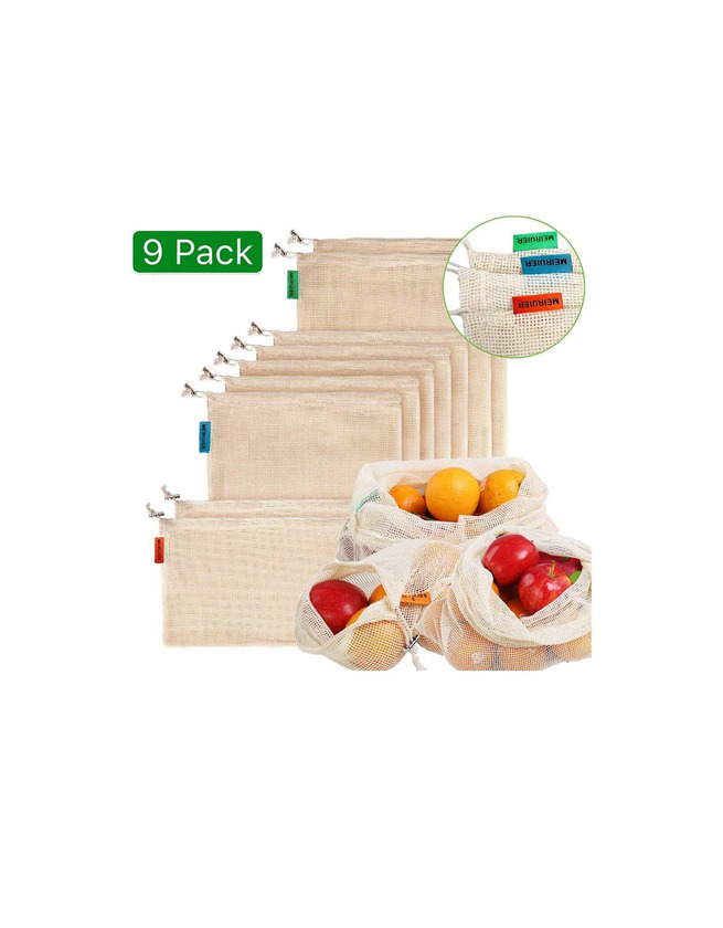 Producto Meiruier 9pcs Bolsa Reutilizable Algodon de Vegetales