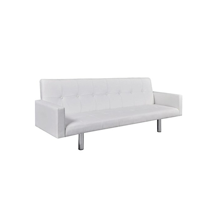 Producto vidaXL Sofá Cama con Reposabrazos de Cuero Artificial Blanco Sillón Extendible