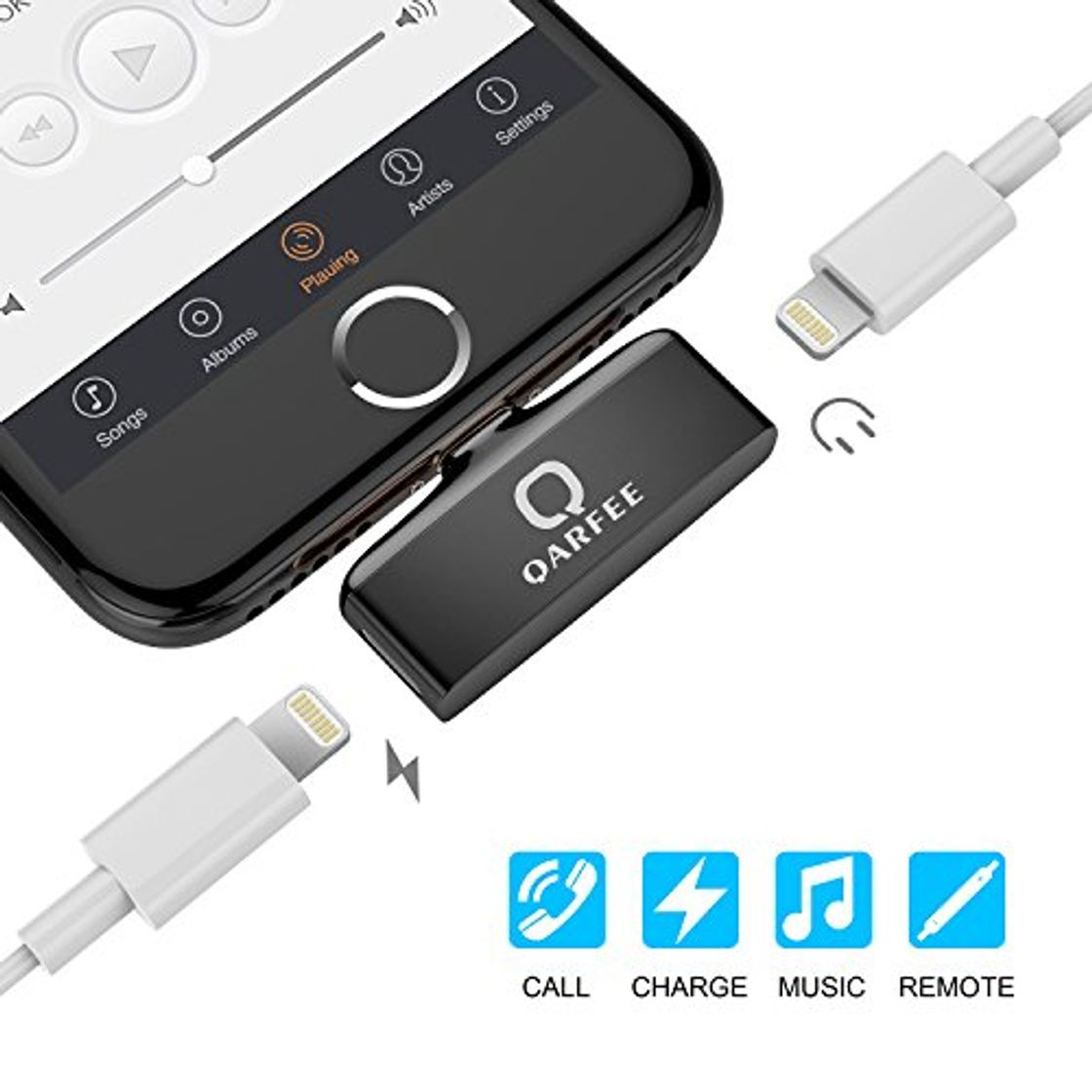 Producto Divisor y Adaptador de iPhone con Control de Cable, QARFEE Doble Jack