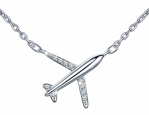 Moda Infinito U - Collares Mujer Colgante Avion de Plata de Ley 925