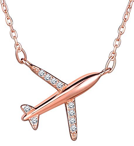 Moda Infinito U - Collares Mujer Colgante Avion de Plata de Ley 925