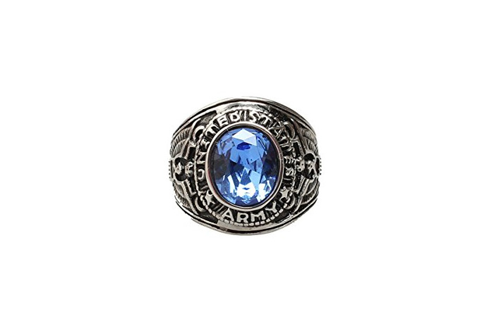 Moda Epinki Hombre Anillos Acero Inoxidable Soldado Ejército Militar Oval con Azul Cubic