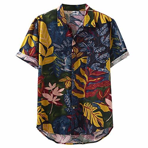 Fashion Berimaterry Polos Manga Corta Básico Botones Camisa Hawaiana Hombre Camiseta Fruta Floral