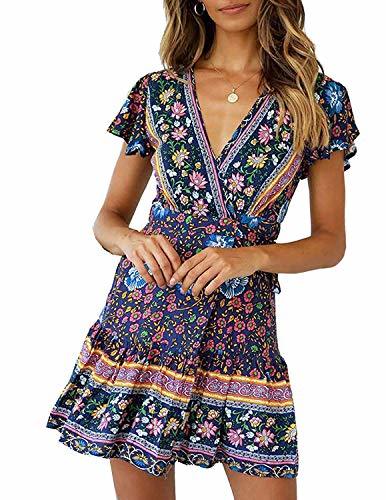 Social Abravo Mujer Vestido?Bohemio Corto Florales Nacional Verano Vestido Casual Magas Cortas Chic