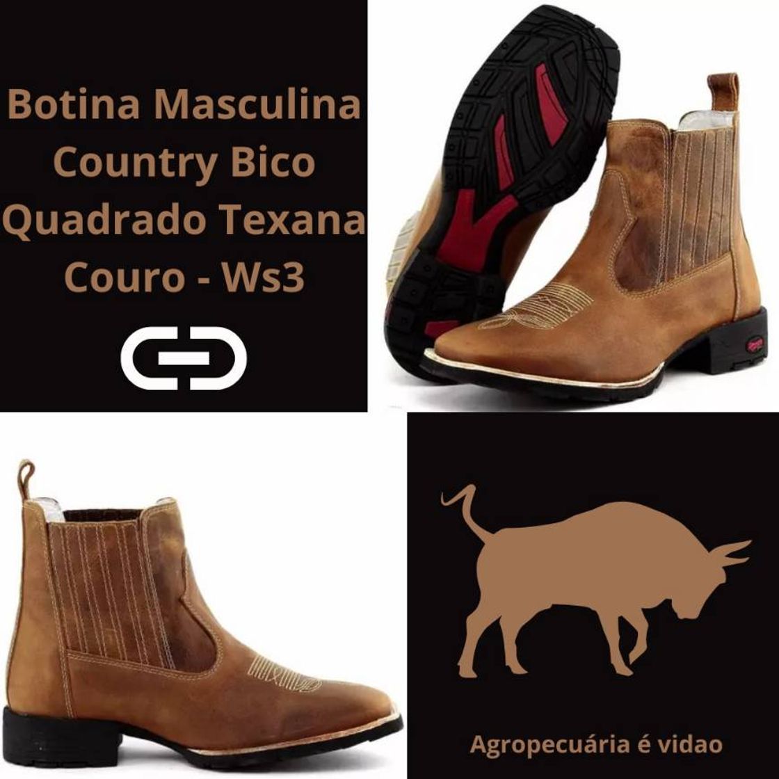 Fashion Botina texana bico quadrado