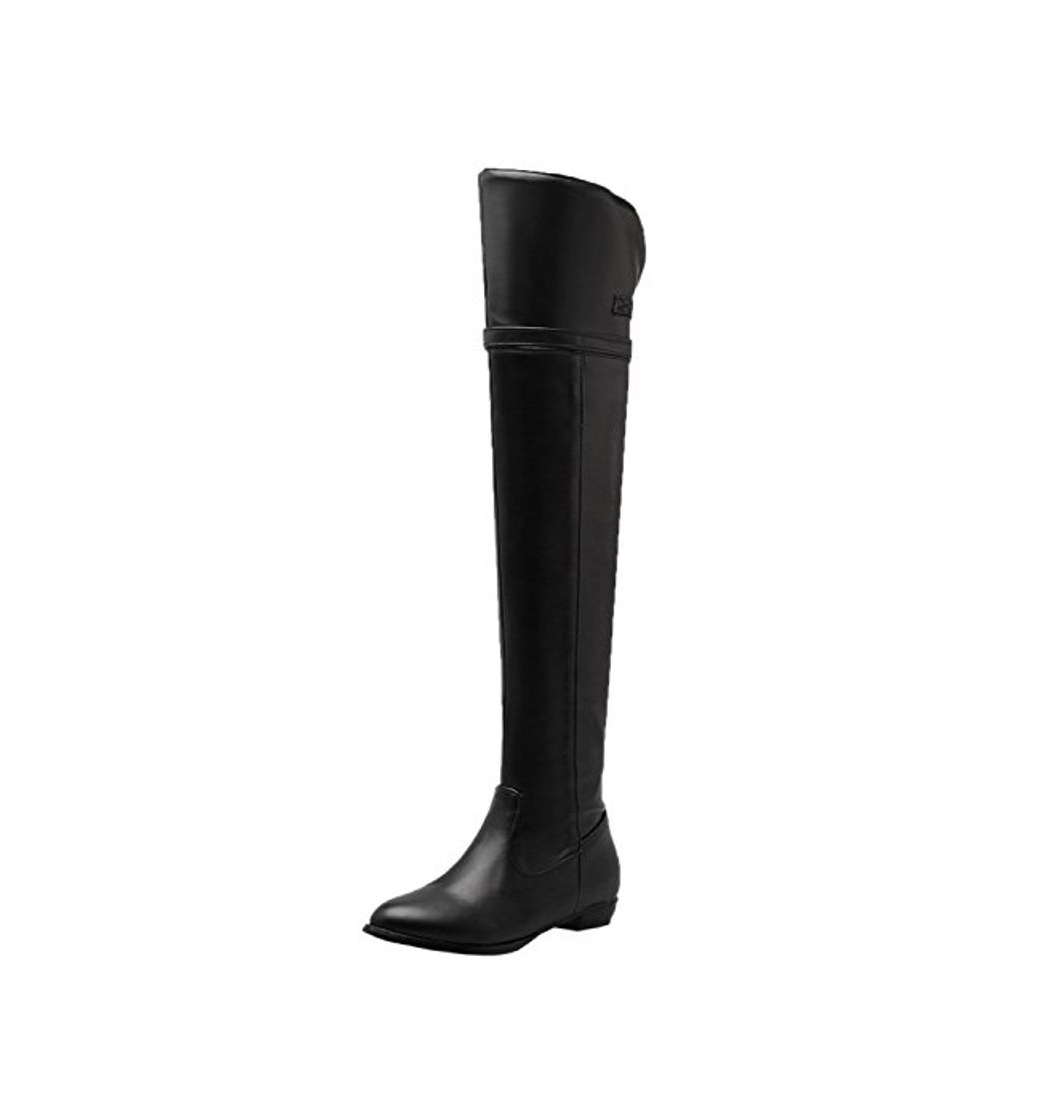 Productos Botas Altas De Rodilla Mujer Otoño Invierno Cómodo Plana Hebilla Botas Altas De BIGTREE Negro 37