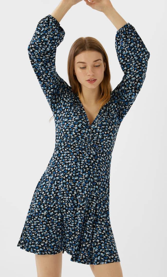 Social Vestido com decote cruzado e estampado