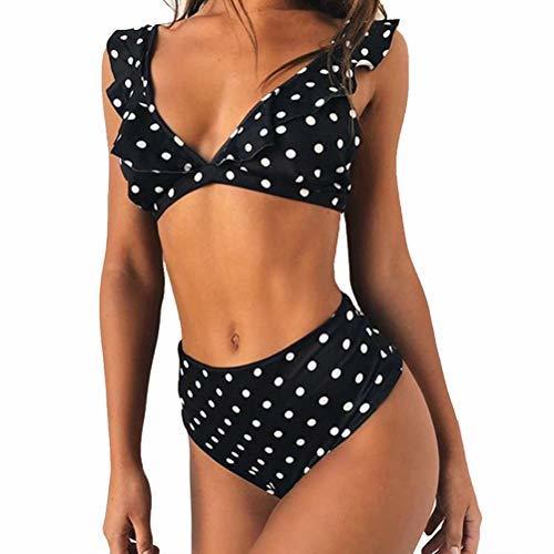 Social JFan Mujer Traje de Baño Bikini Punto de Onda Ruffle Conjunto de