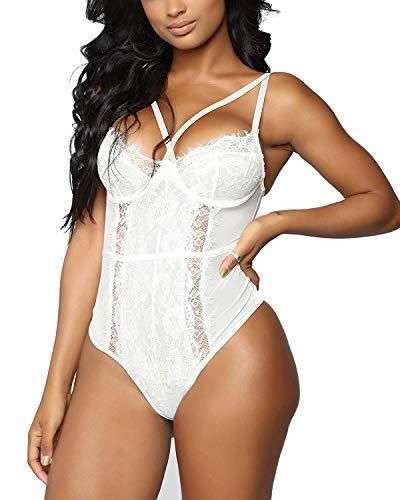 Producto Evelife Mujer Conjunto De Mono Lencería De Sexy Encaje Transparente con Body