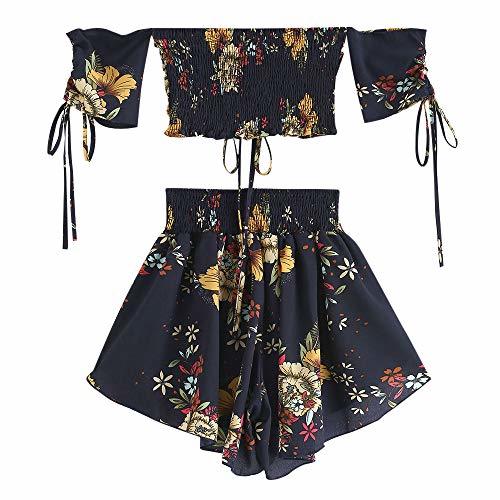 ZAFUL Trajes de Baño Mujer Top Corto Lazada Delantera Estampado Hombro Descubierto
