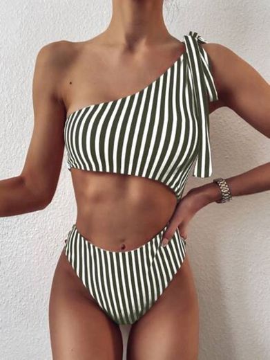 Striped Cut-out One Shoulder One Piece Swimsuit | SHEIN USA