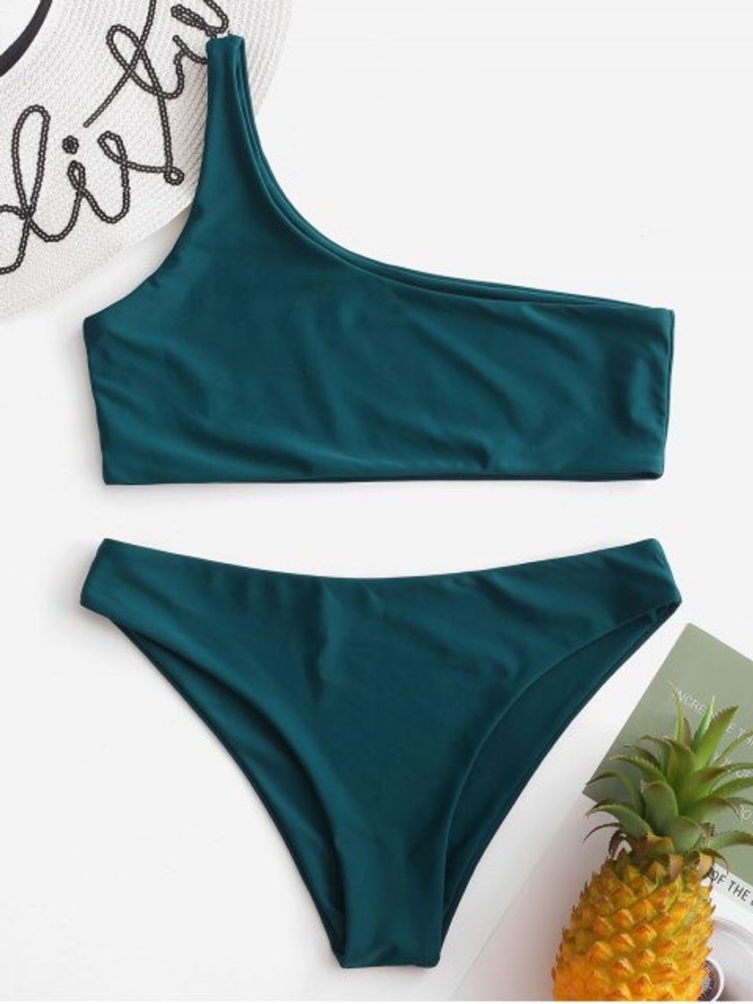 Moda Conjunto De Bikini azul asimétrico 