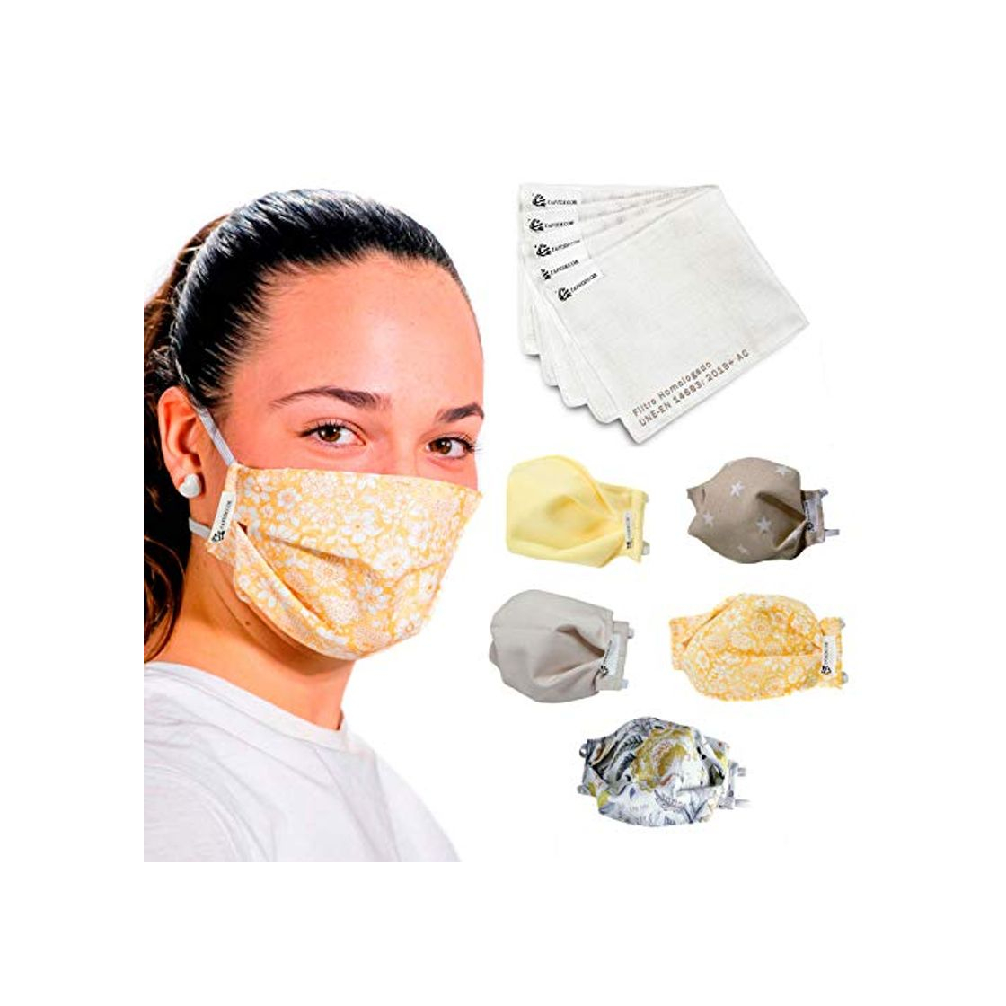 Product YELLOW PARTY PACK 5 UDS MASCARILLAS DE TELA LAVABLE REUTILIZABLE 2 CAPAS